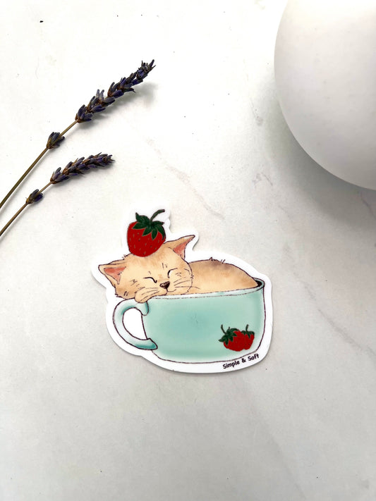 SLEEPY CAT IN THE STRAWBERRY CUP