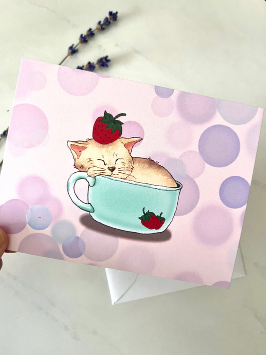 NAPPING IN A STRAWBERRY CUP POSTCARD