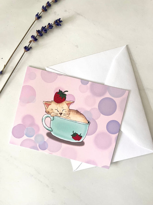 NAPPING IN A STRAWBERRY CUP POSTCARD