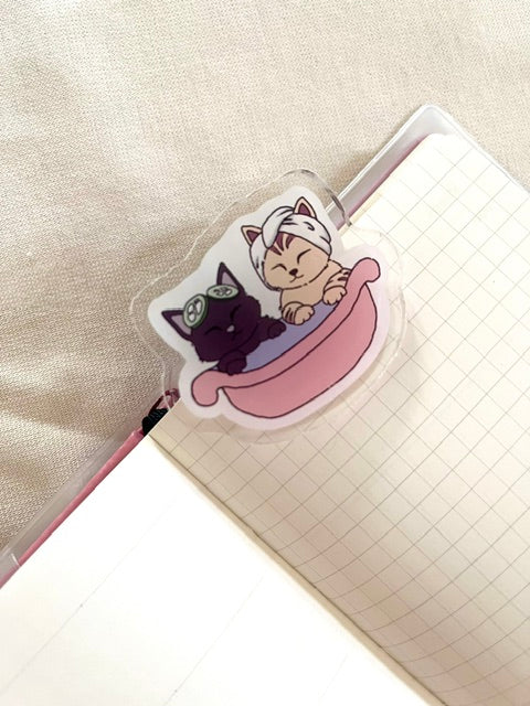 pastel colored themed cat bathing acrylic paper clip by simple and soft studio