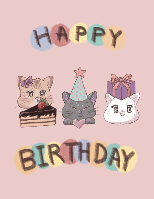 a pastel birthday card with cute cat on it by simple and soft studio