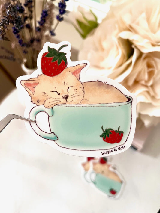 SLEEPY CAT IN THE STRAWBERRY CUP