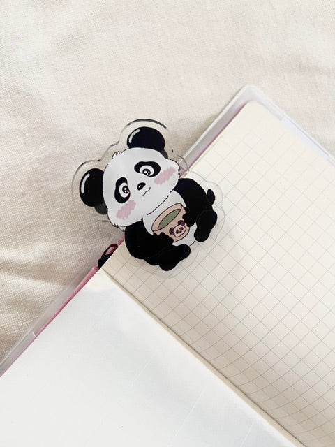 A cute panda-shaped acrylic paper clip by simple and soft studio